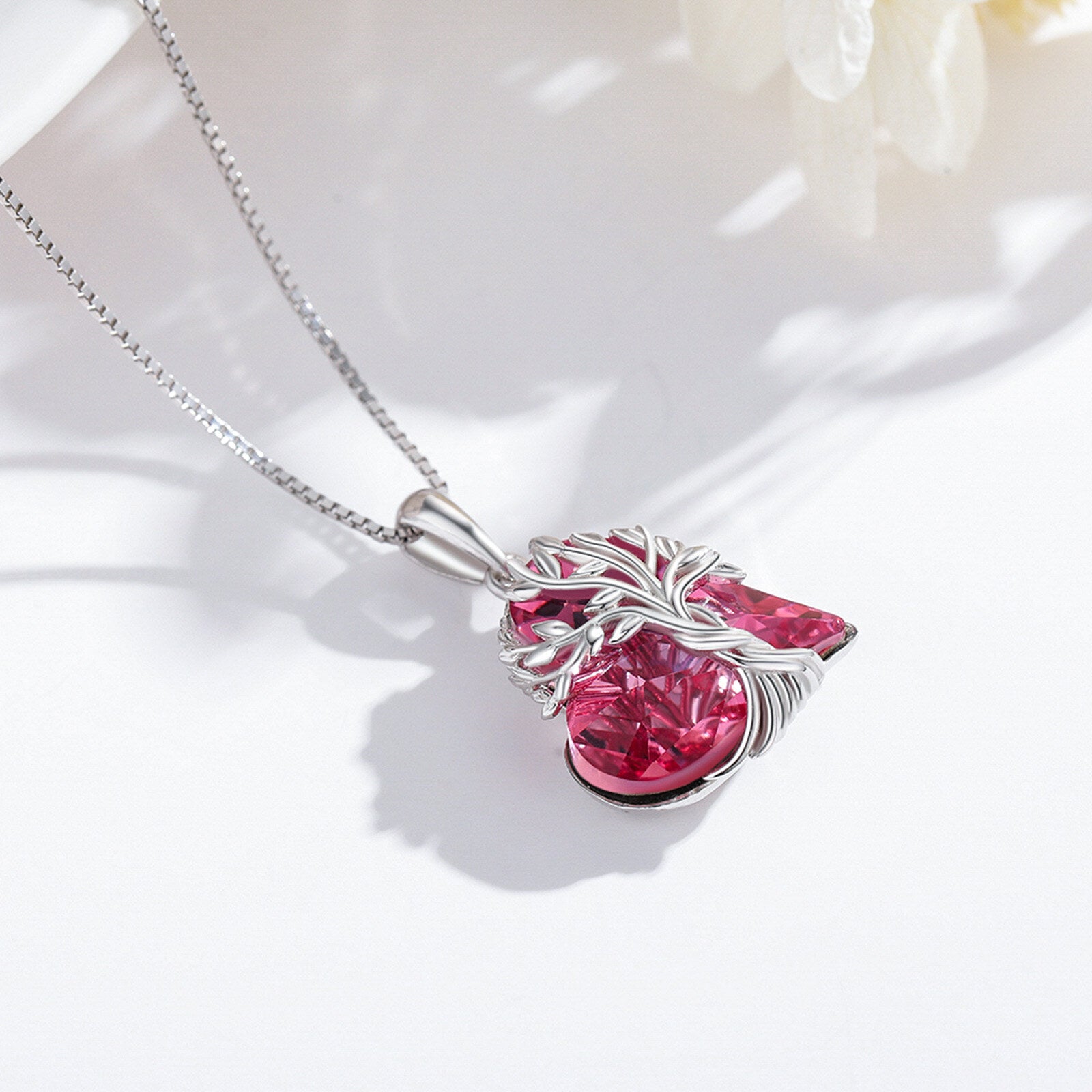 Sterling Silver Tree Of Life Crystal Pendant Necklace