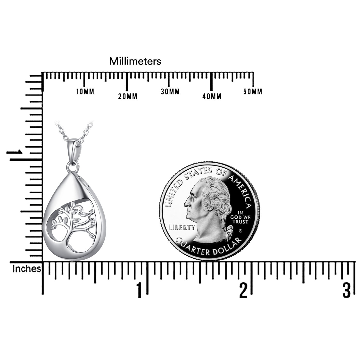 Sterling Silver Tree Of Life Drop Shaped Urn Necklace for Ashes