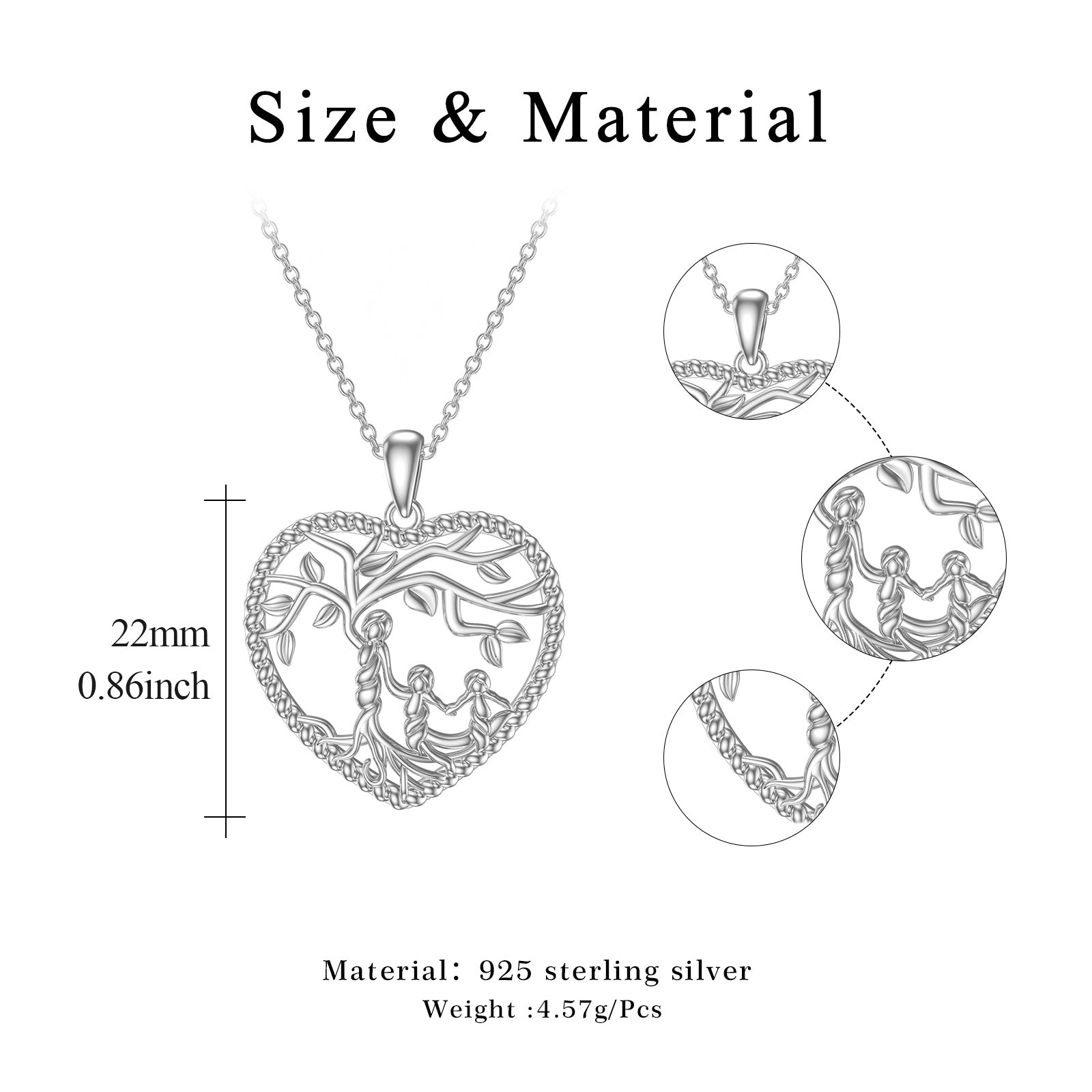 Sterling Silver Tree Of Life & Heart Pendant Necklace