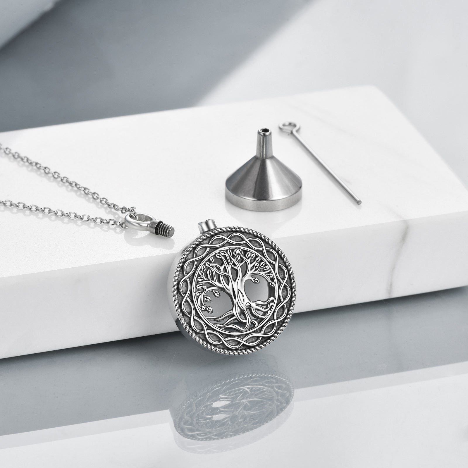 Sterling Silver Tree Of Life & Infinity Symbol Urn Necklace for Ashes