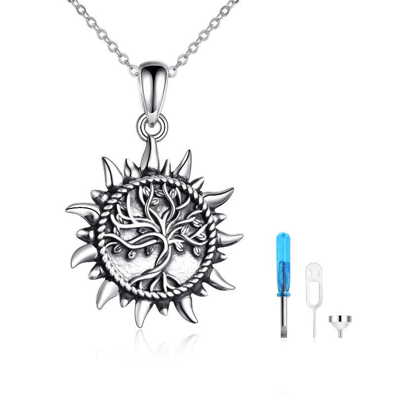 Sterling Silver Tree Of Life & Sun Urn Necklace for Ashes