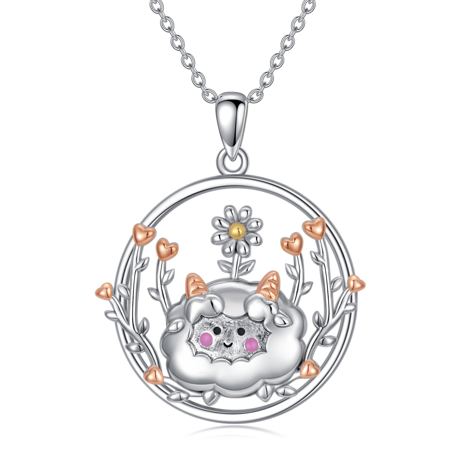 Sterling Silver Tri-tone Alpaca & Heart Pendant Necklace