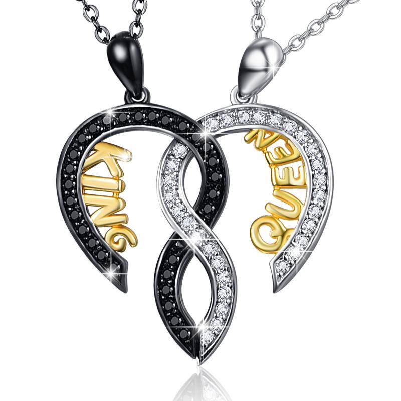 Sterling Silver Tri-tone Cubic Zirconia Couple Pendant Necklace