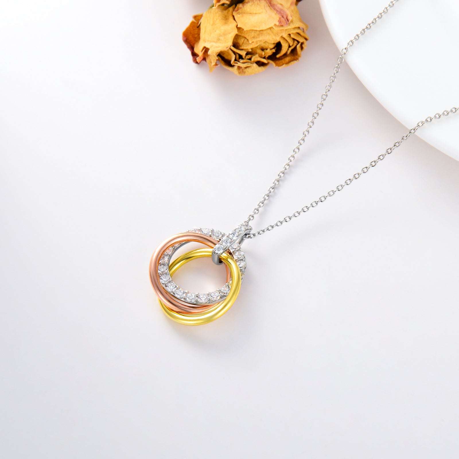 Sterling Silver Tri-tone Generation Ring Pendant Necklace