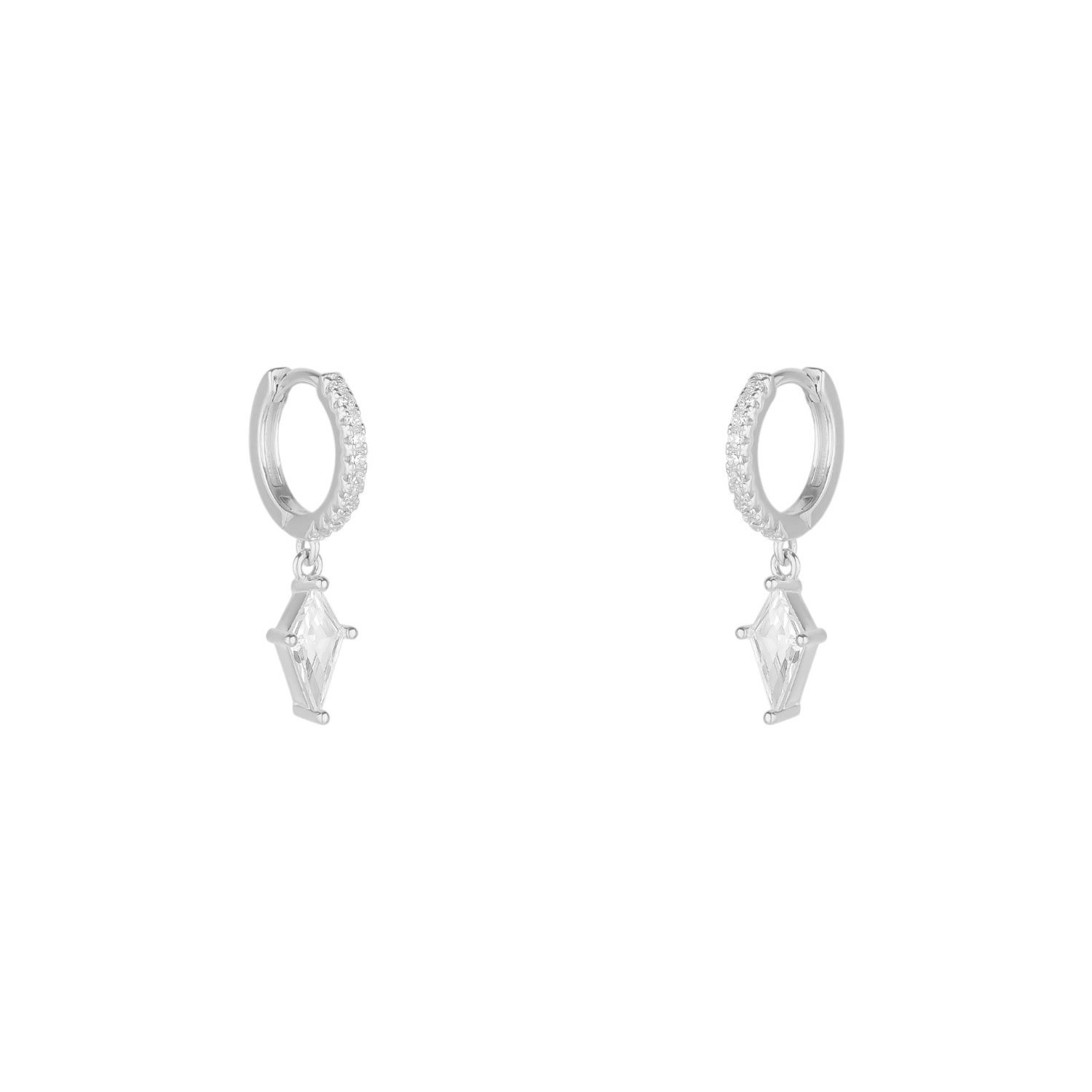 Sterling Silver Triangle Pave Spike Hoop Earrings - Silver