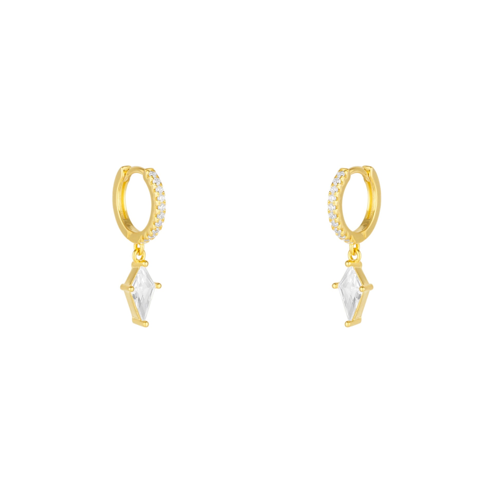 Sterling Silver Triangle Pave Spike Hoop Earrings - Gold