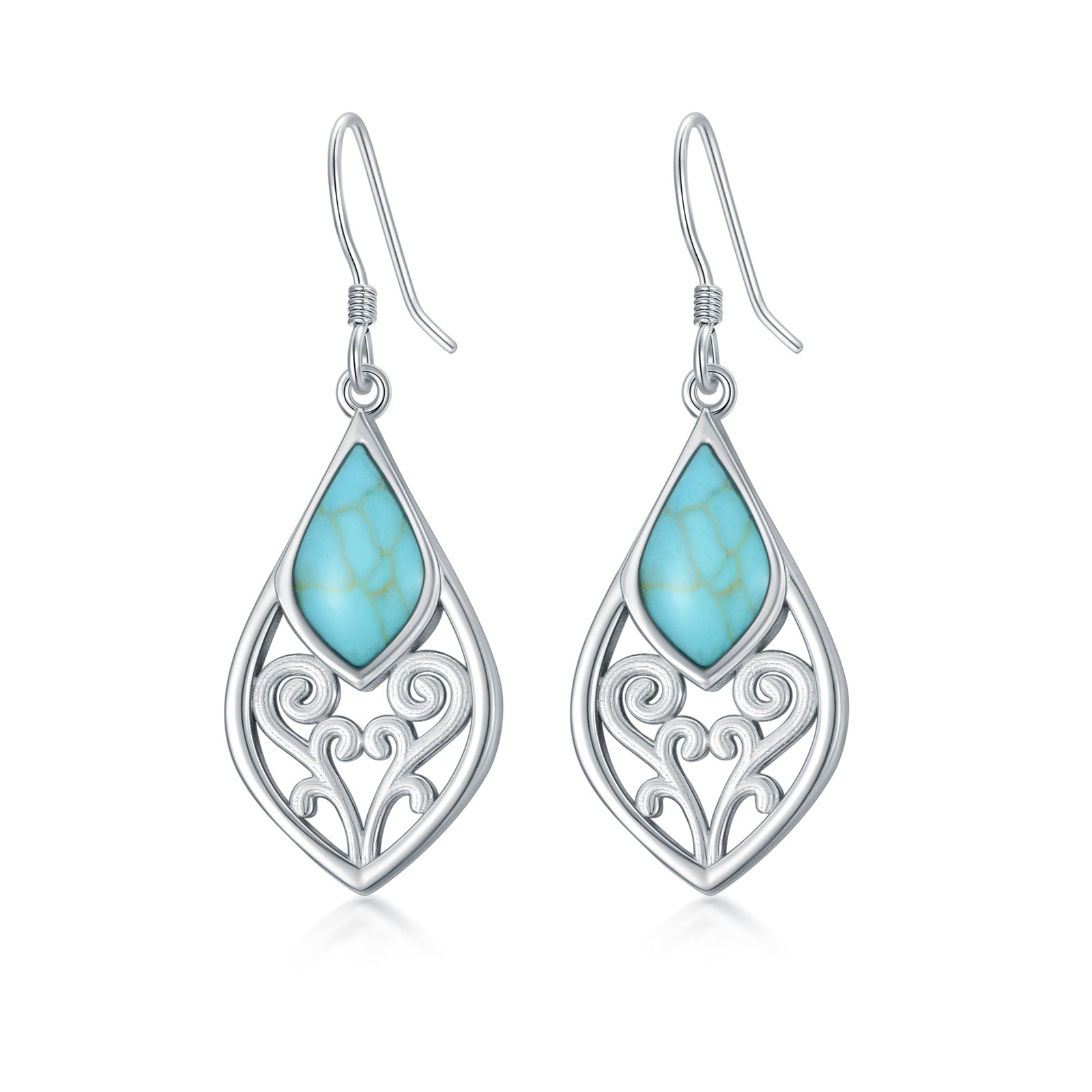 Sterling Silver Oval Cut Turquoise Drop Earrings For Women