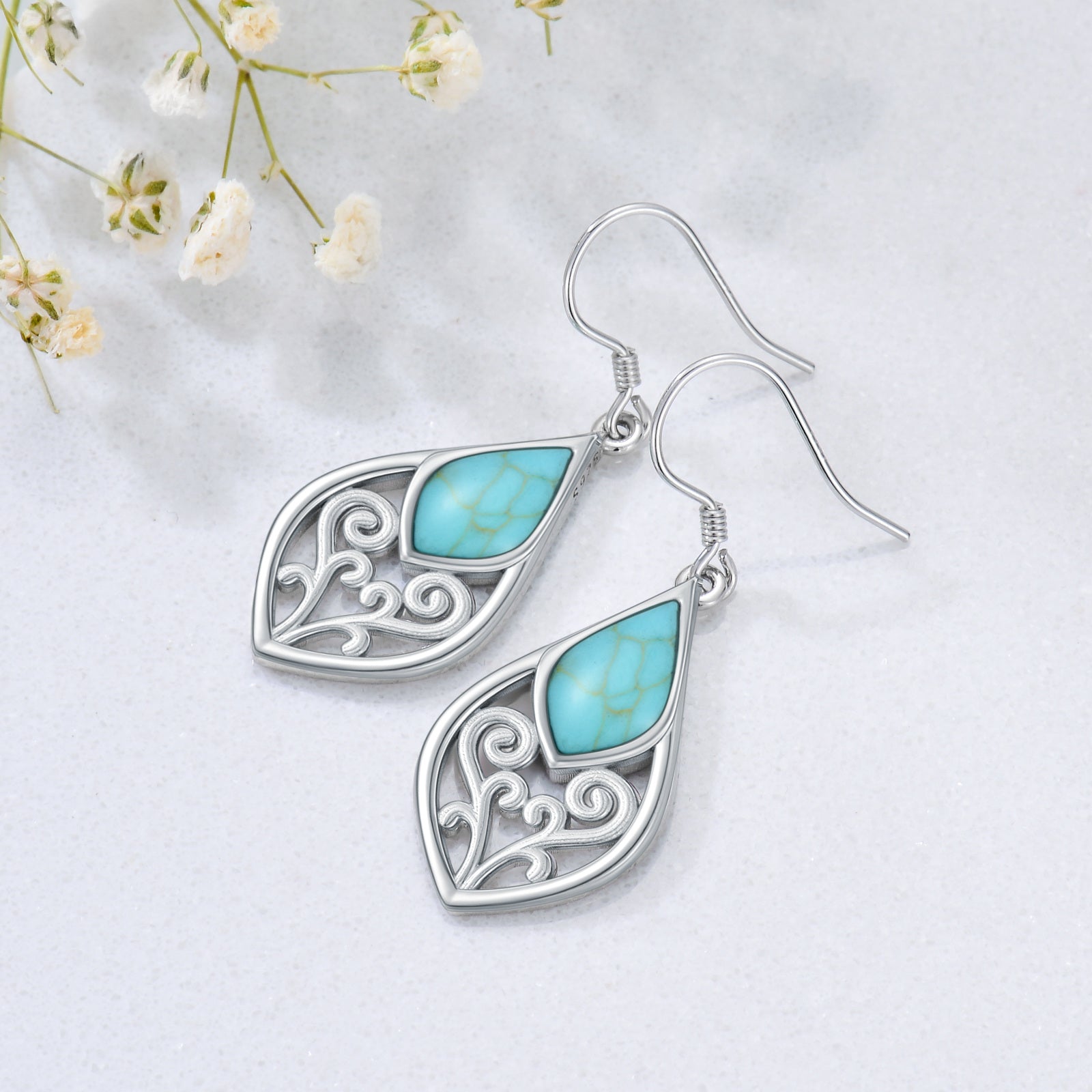 Sterling Silver Oval Cut Turquoise Drop Earrings For Women
