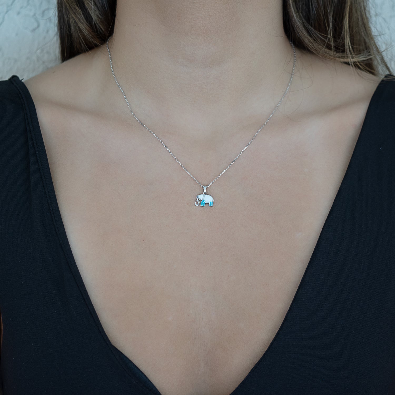 Sterling Silver Turquoise Elephant Necklace -Turquoise