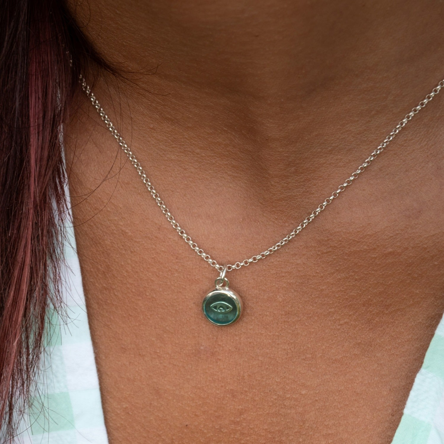 Sterling Silver Turquoise Eye Resin Capture Charm Necklace