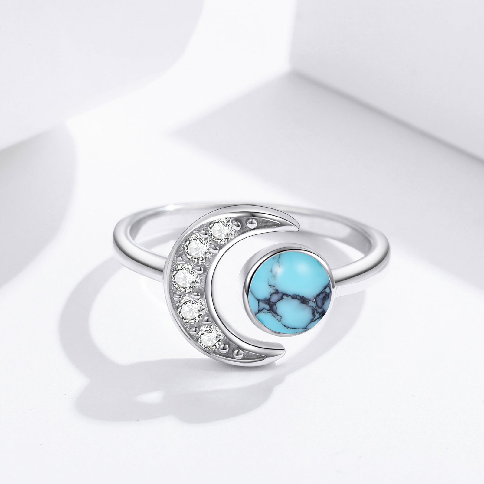 Sterling Silver Turquoise Moon Open Ring