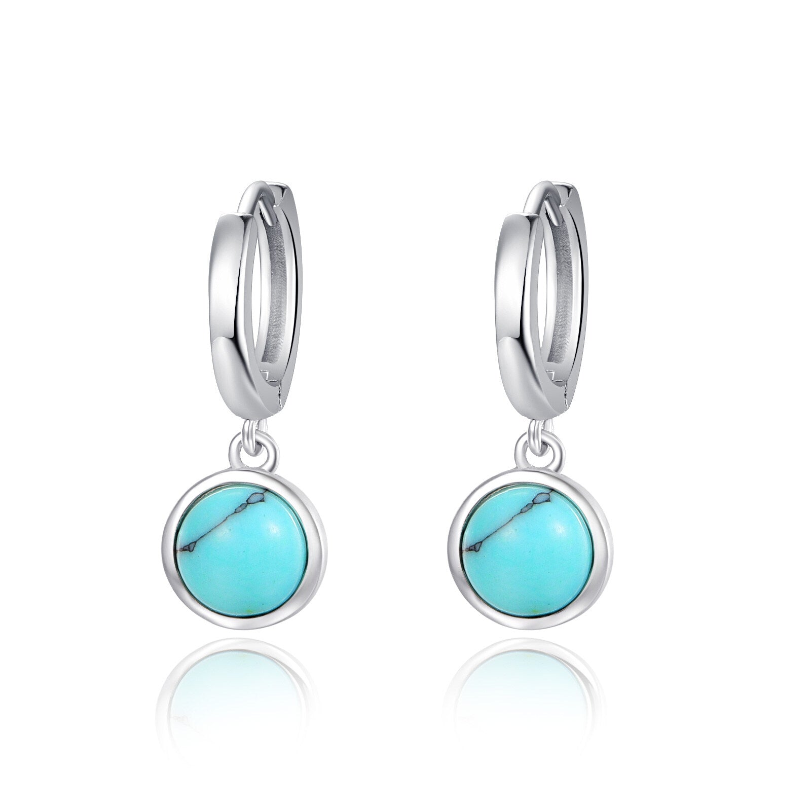 Sterling Silver Turquoise Round Drop Hoop Earrings