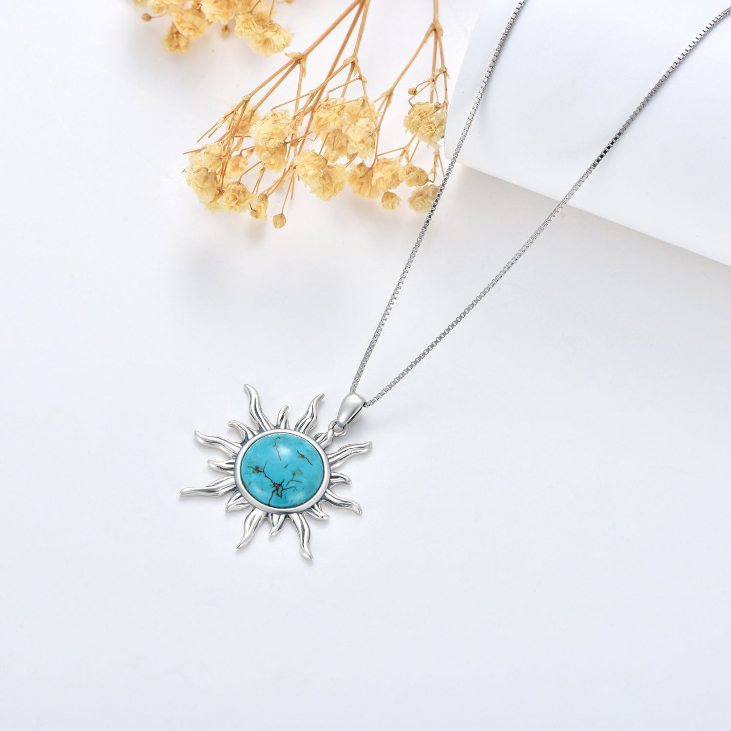 Sterling Silver Turquoise Sun Pendant Necklace for women