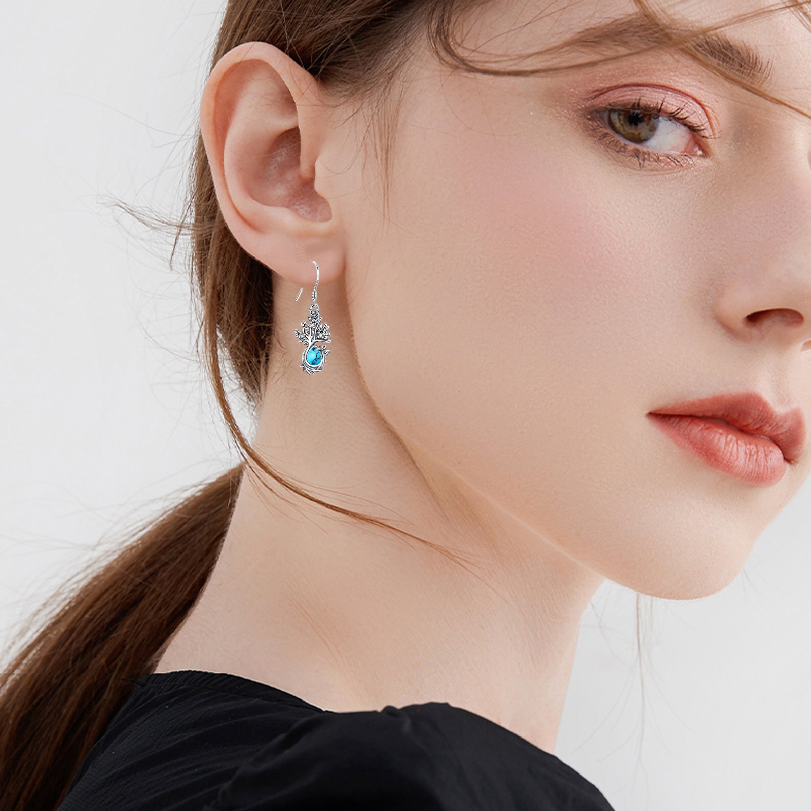 Sterling Silver Turquoise Tree Of Life Drop Earrings