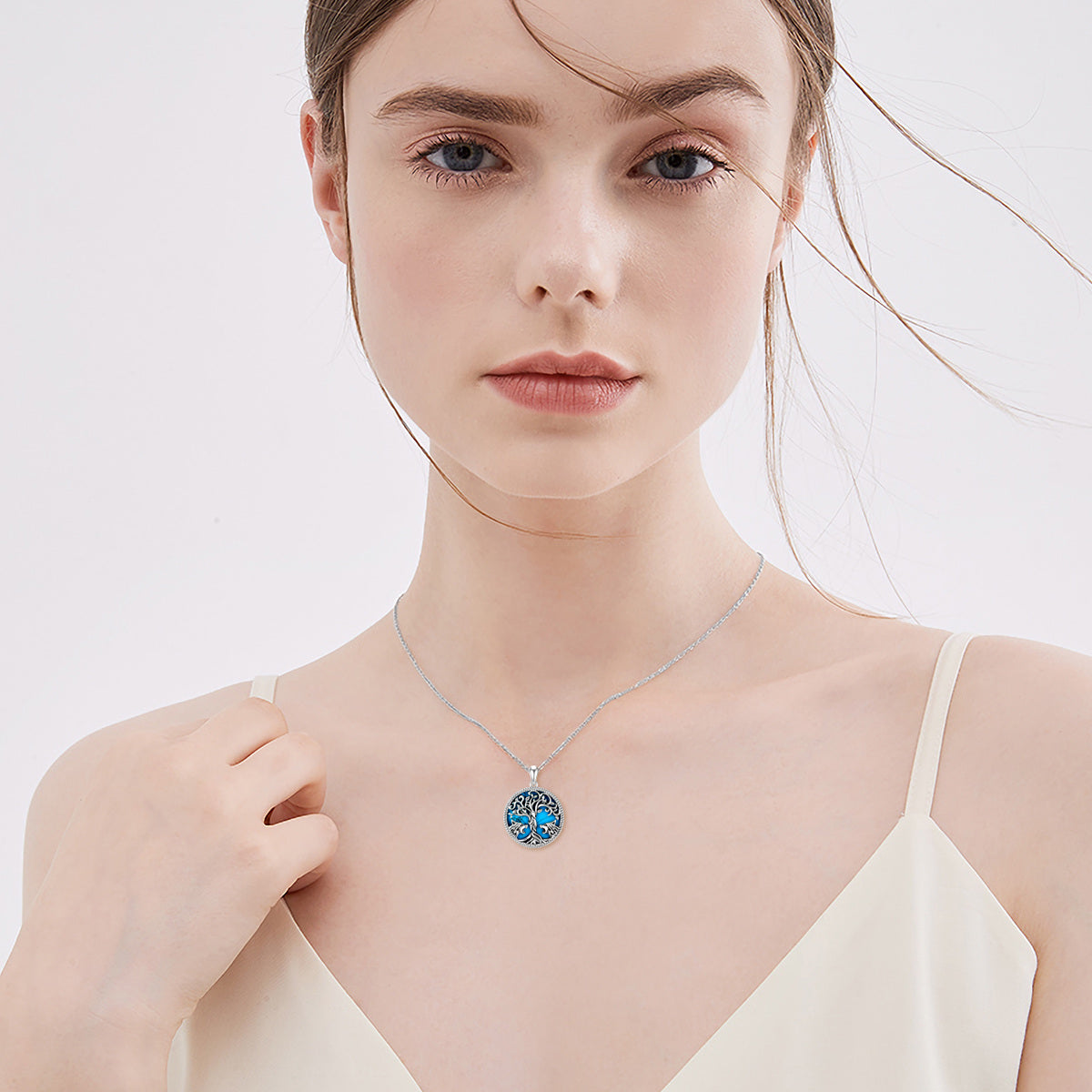 Sterling Silver Turquoise Wolf & Tree Of Life Pendant Necklace