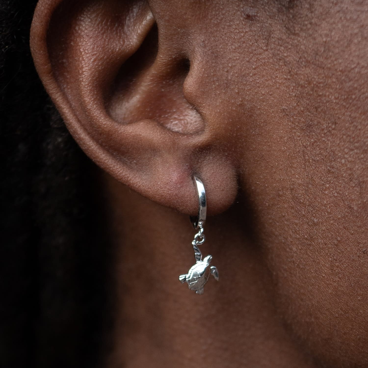 Sterling Silver Turtle Charm Hoop Earrings