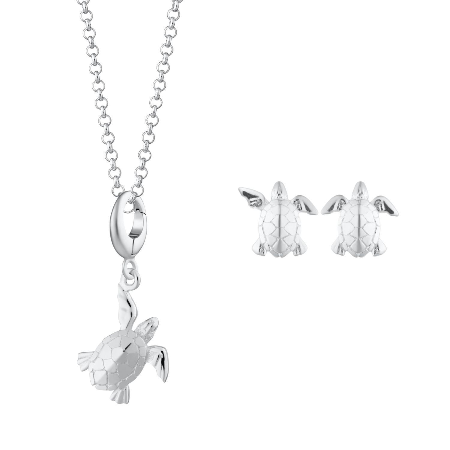 Sterling Silver Turtle Necklace & Studs Jewellery Set