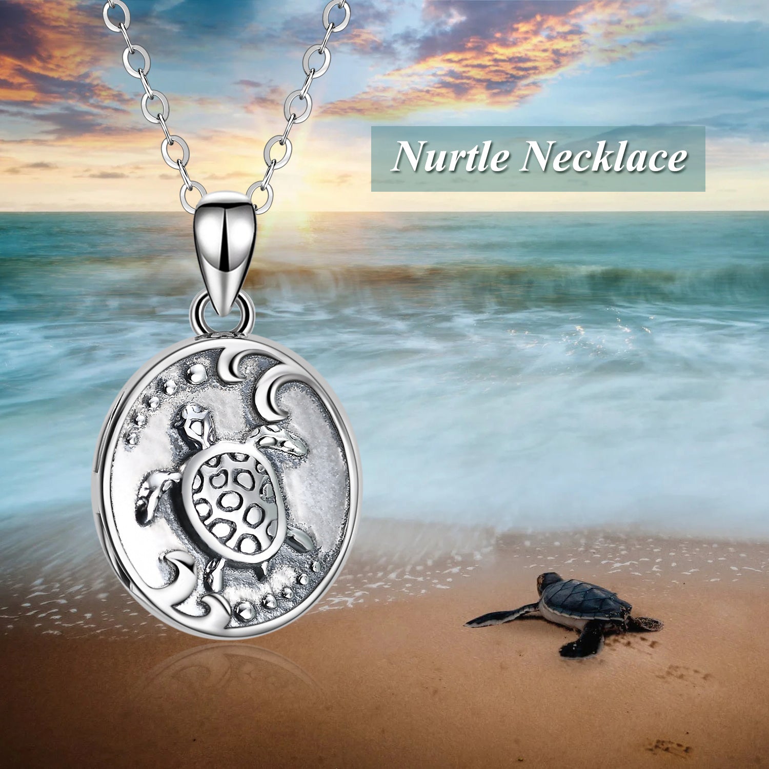 Sterling Silver Turtle Personalized Photo Locket Necklace For Unisex