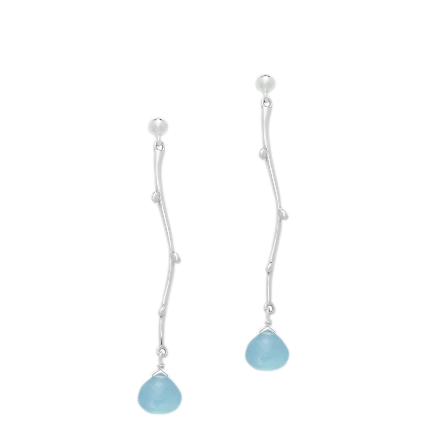 Sterling Silver Twig & Aquamarine Drop Earrings