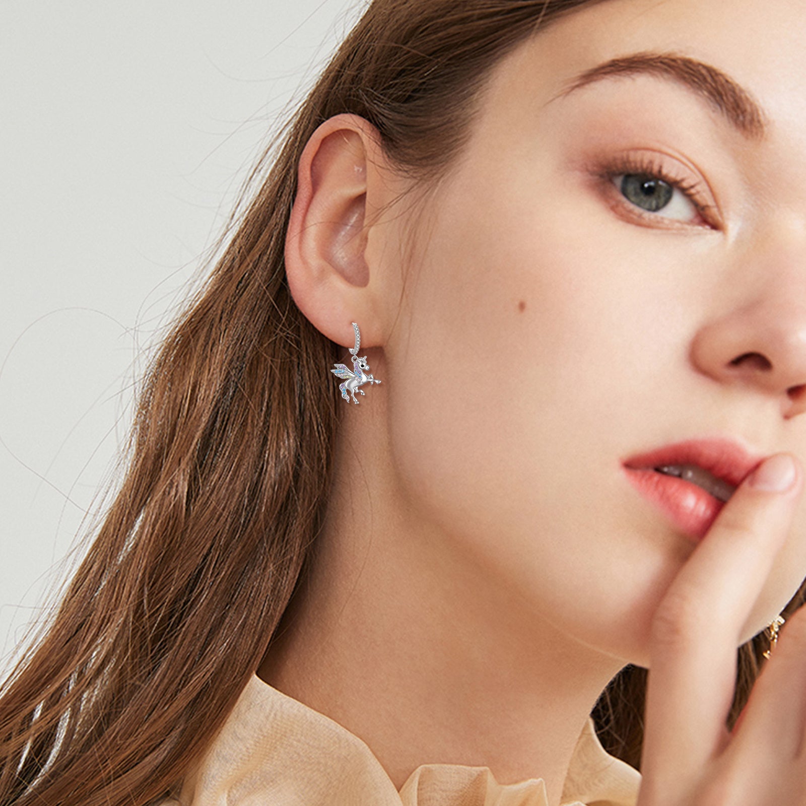 Sterling Silver Cubic Zirconia Unicorn Drop Earrings