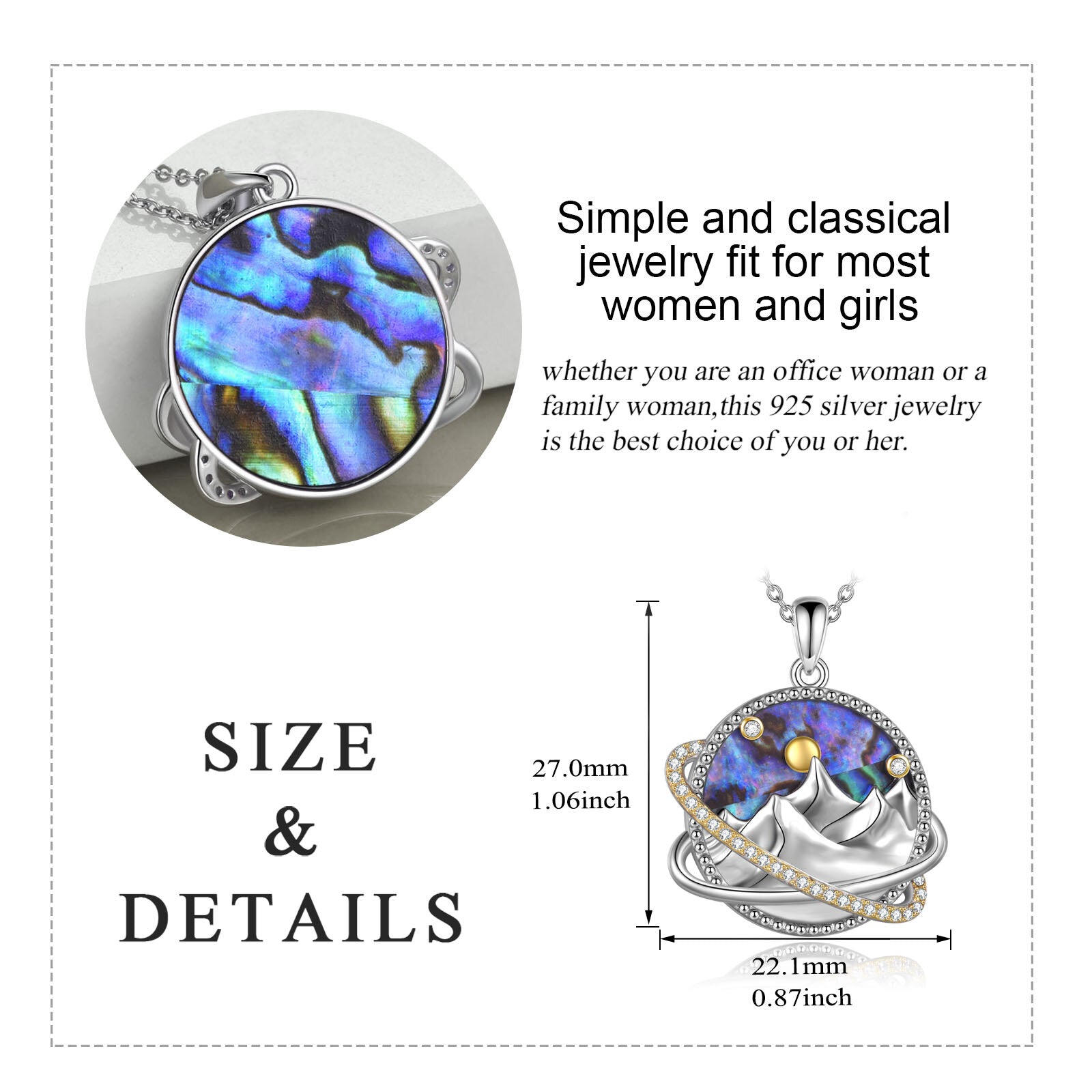 Sterling Silver Two-tone Abalone Shellfish Mountains Pendant Necklace for Women