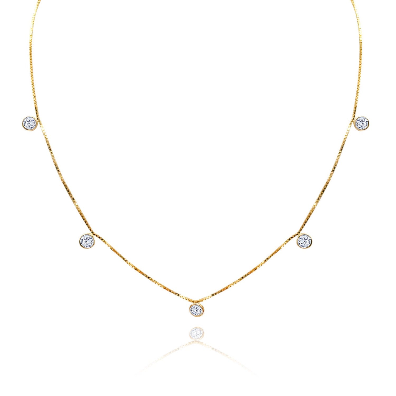 Sterling Silver Vermeil Chain With Multi Cubic Zirconium Drops