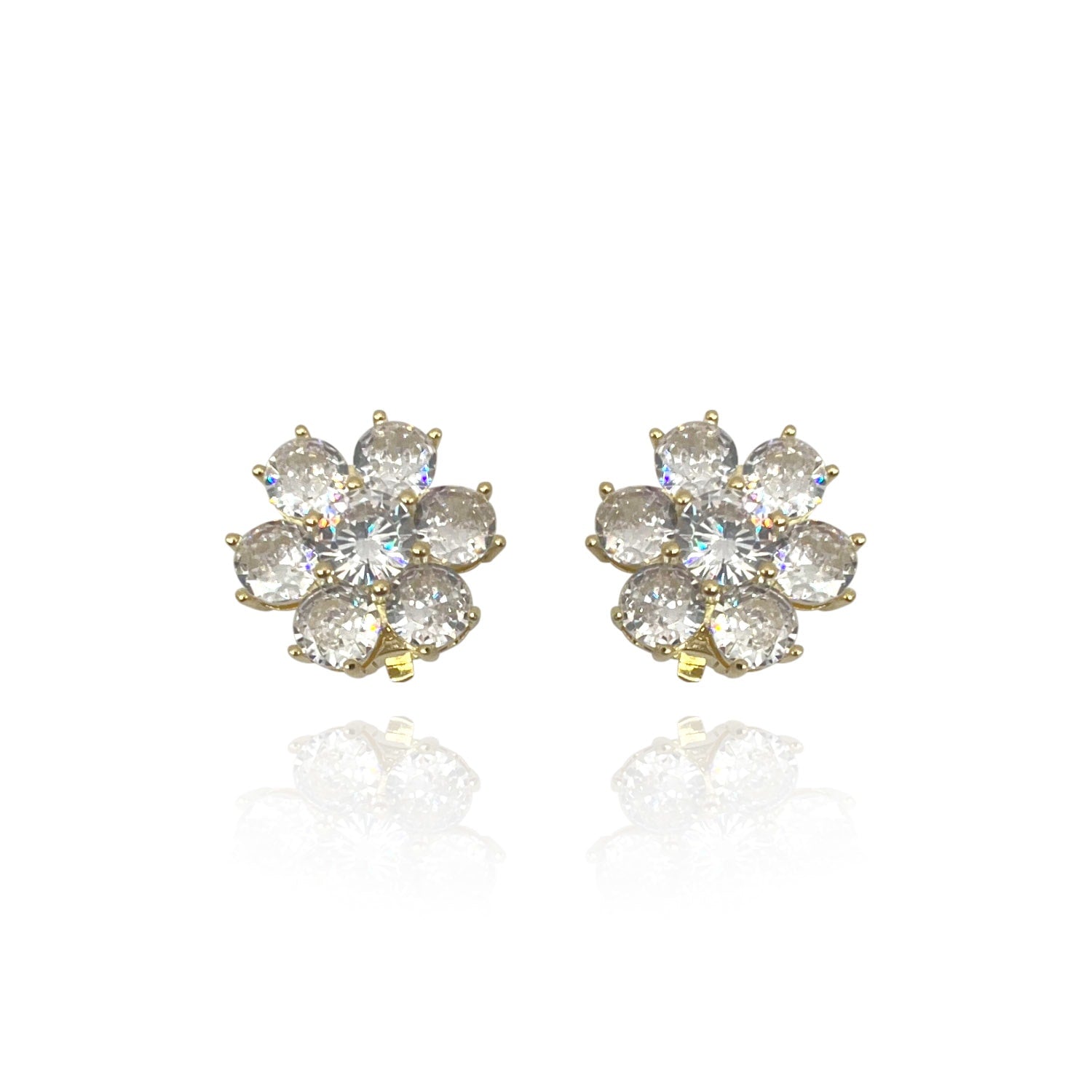 Sterling Silver Vermeil Clip On Button With Multi Stone Cubic Zirconium