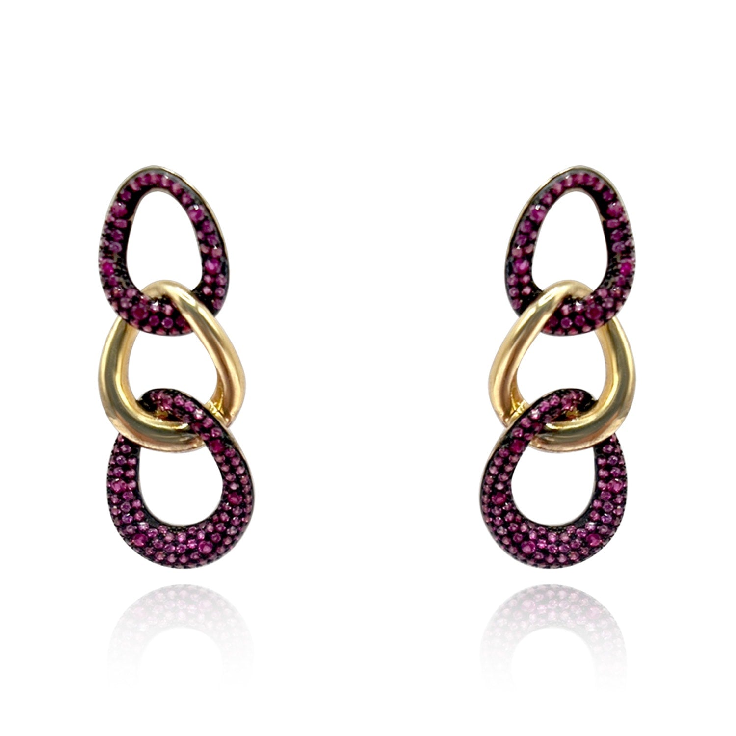 Sterling Silver Vermeil Earrings With Ruby Cubic Zirconium
