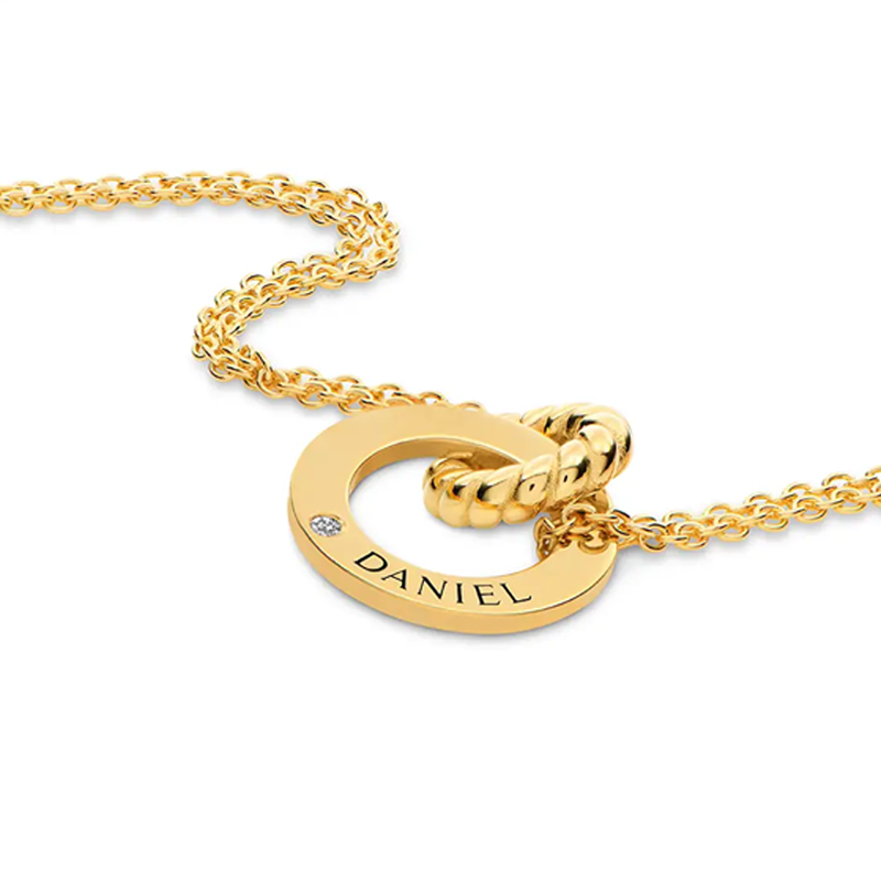 Gold Vermeil Personalized Engraved Interlocking Circle Necklace for Women