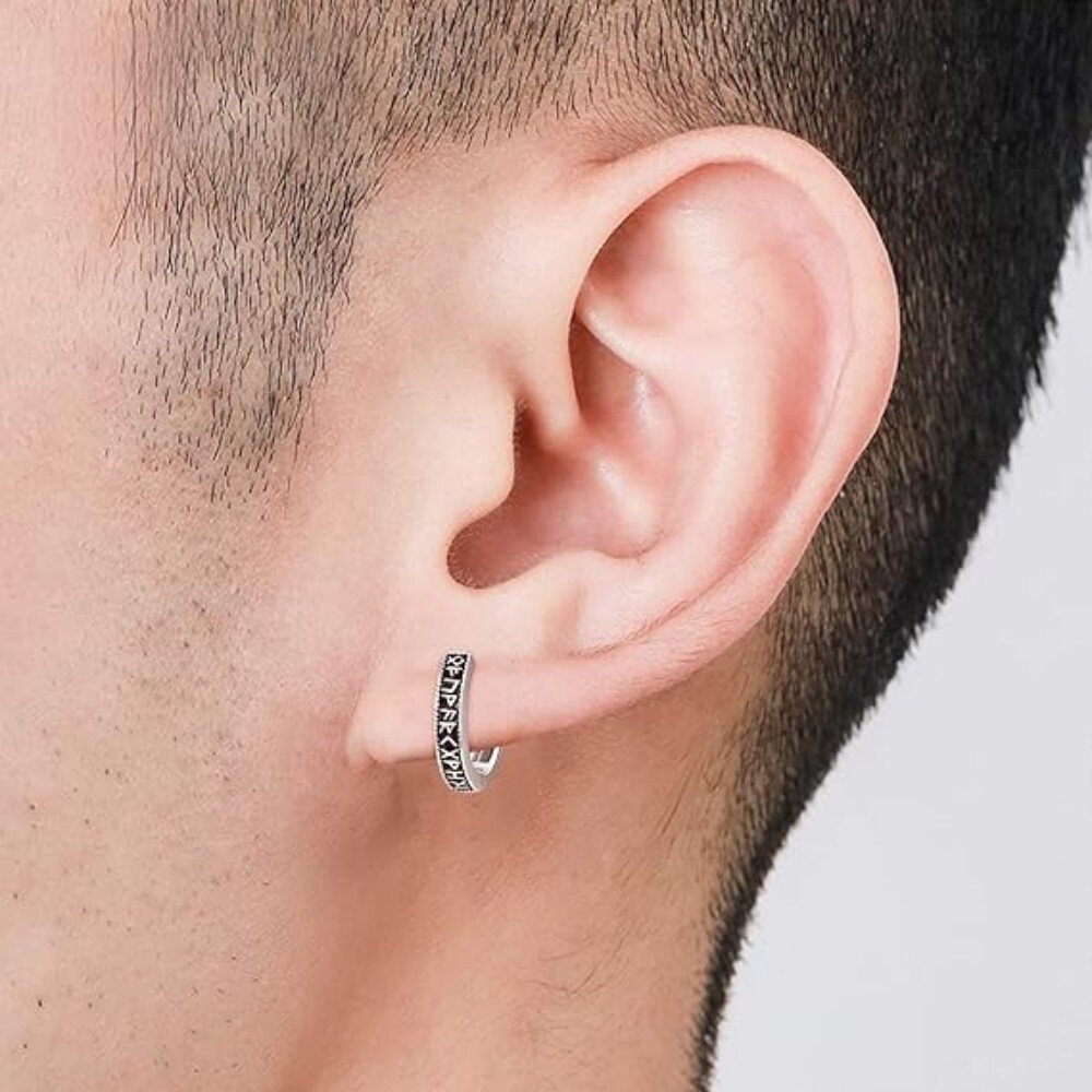 Sterling Silver Viking Rune Hoop Earrings