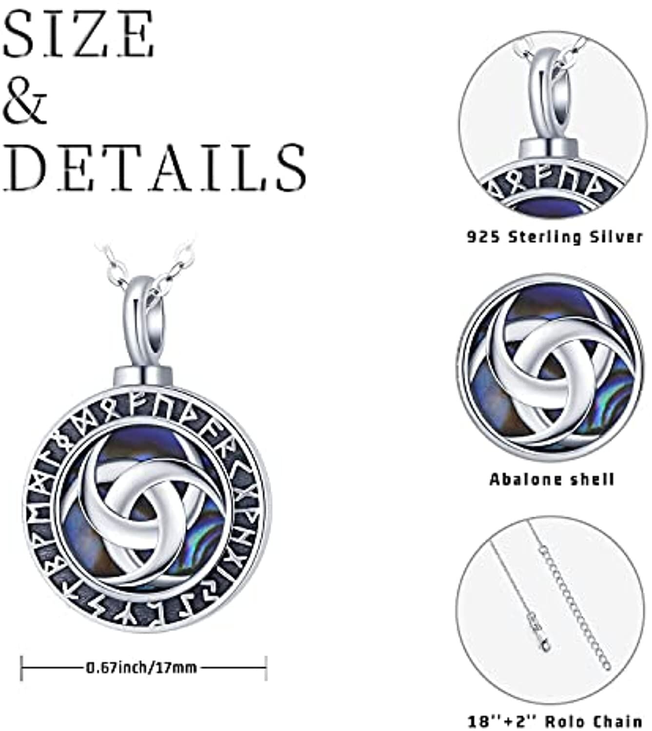 Sterling Silver Viking Rune Triforce Vegvisir Urn Necklace for Ashes