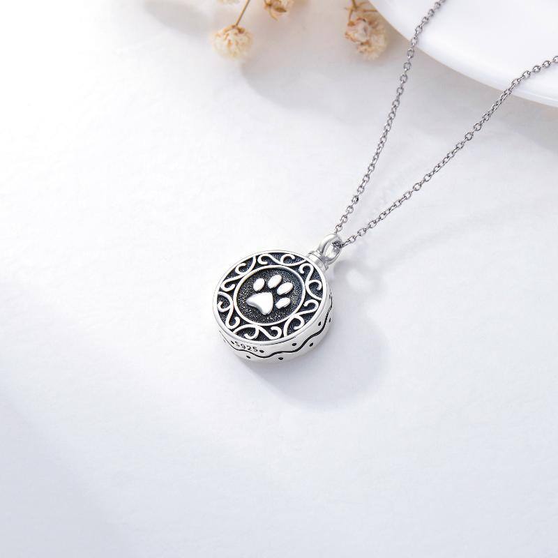 Sterling Silver Vintage Cat Dog Paw Urn Necklace for Ashes