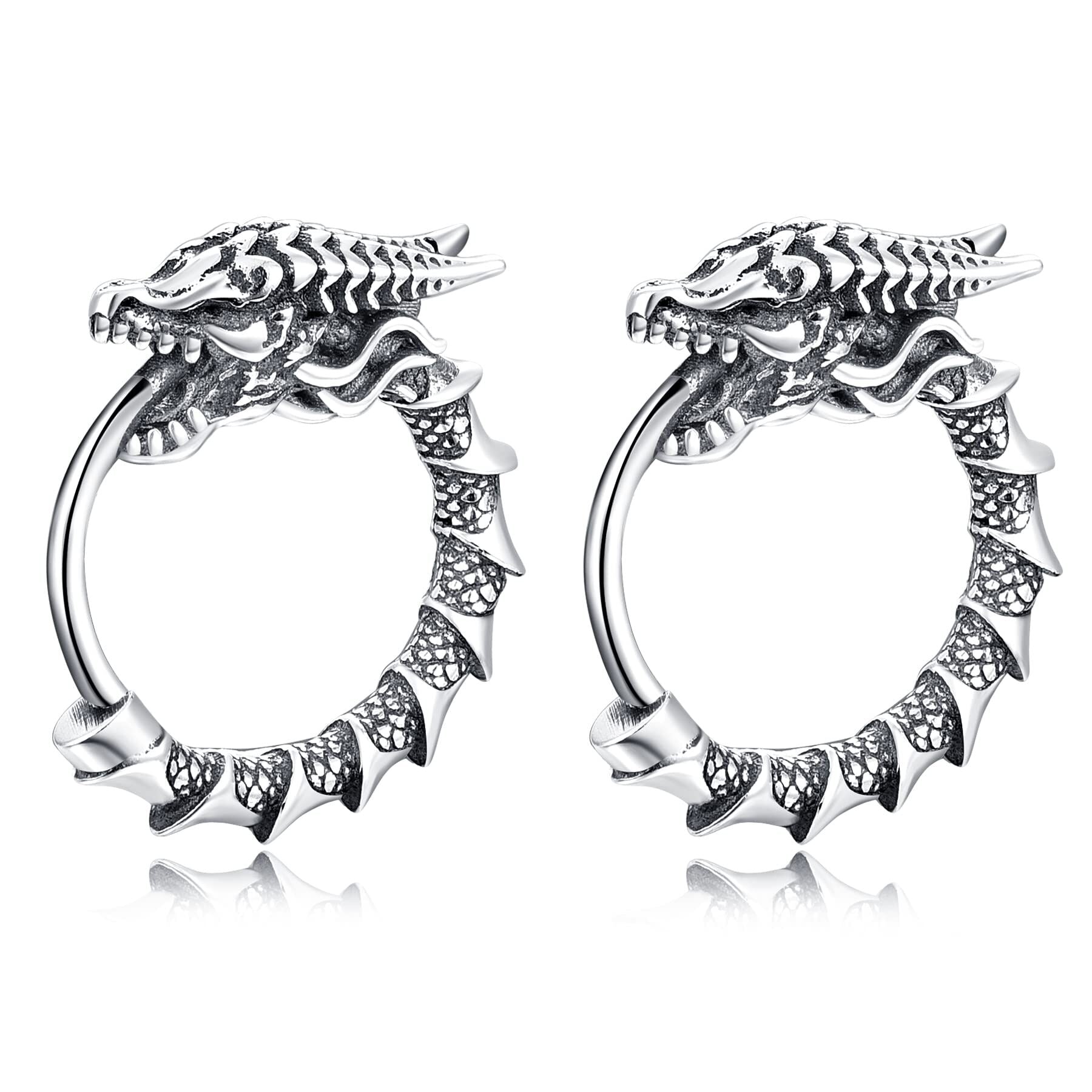 Sterling Silver Vintage Dragon Hoop Earrings