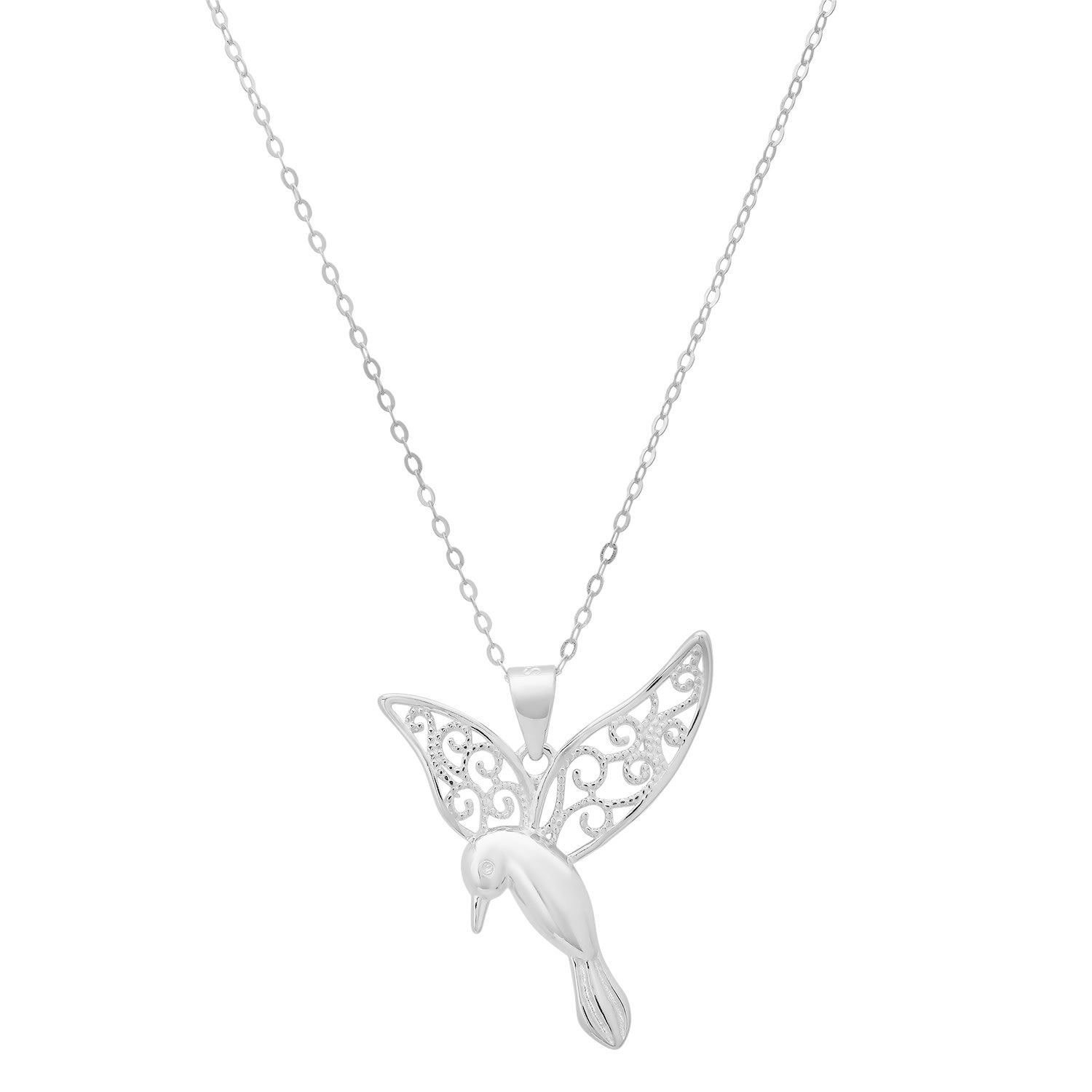 Sterling Silver Vintage Filigree Hummingbird Necklace