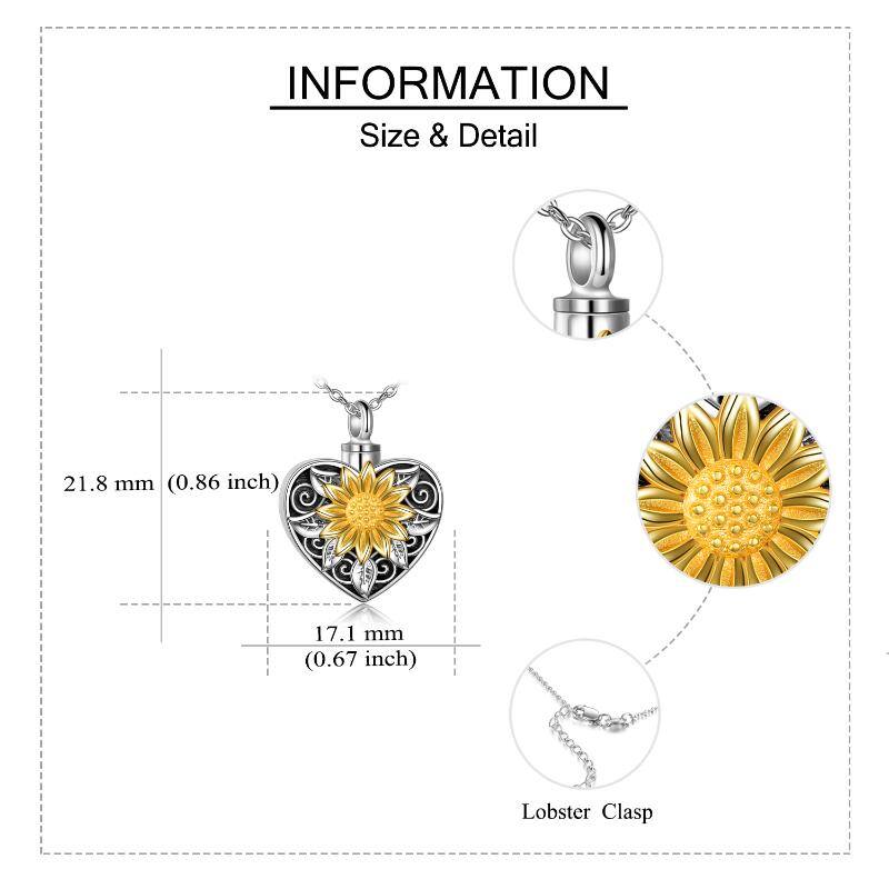 Sterling Silver Vintage Oxidized Sunflower & Heart Urn Necklace for Ashes