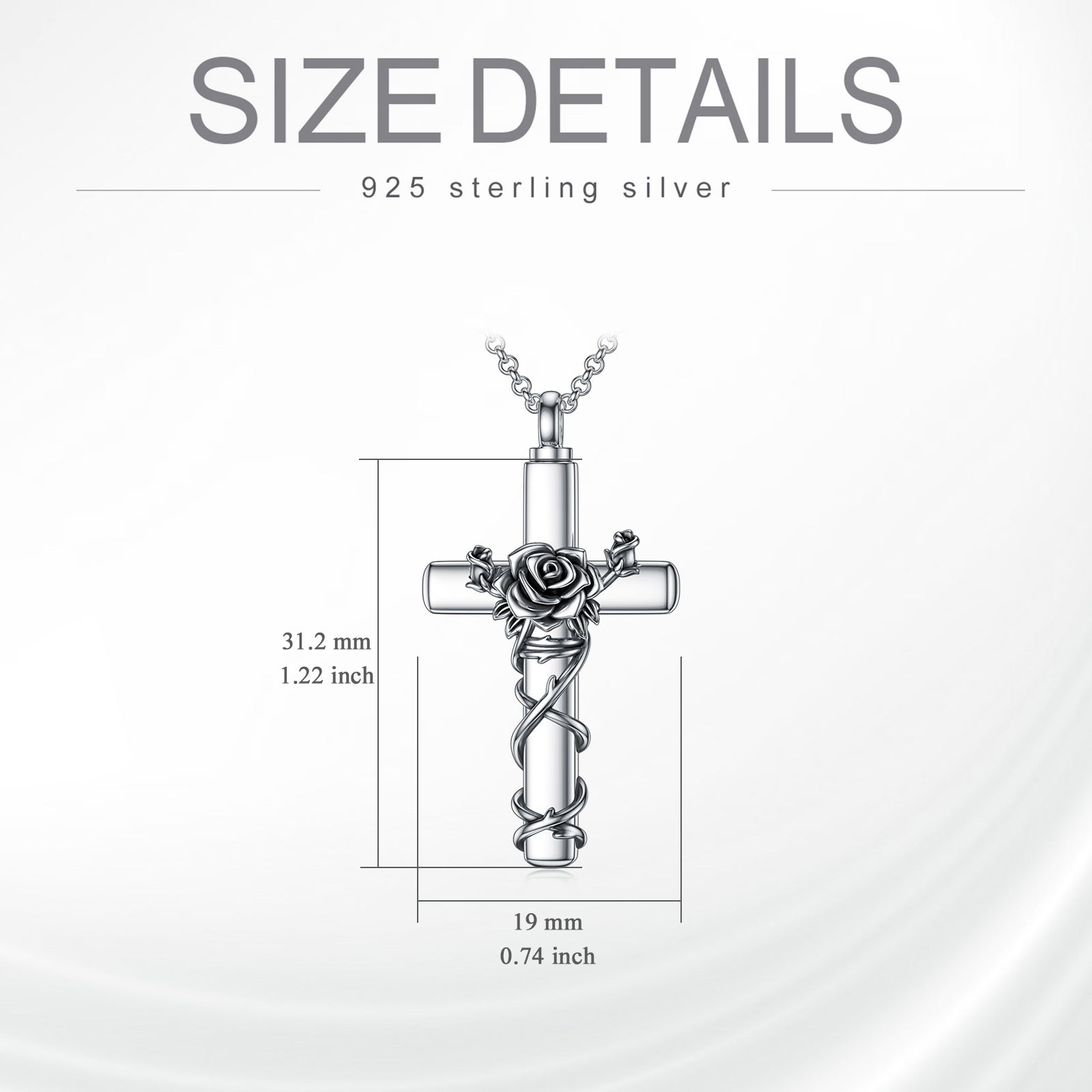 Sterling Silver Vintage Rose & Cross Urn Necklace for Ashes