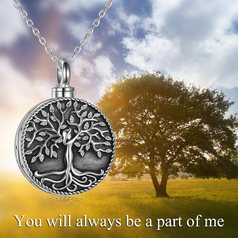 Sterling Silver Vintage Tree Of Life Urn Necklace for Ashes with Engraved Word