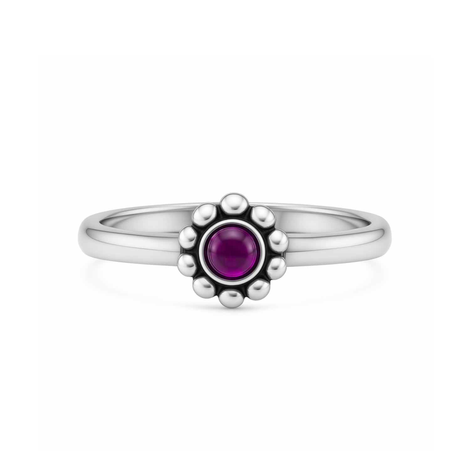 Sterling Silver Violet With Stone Ring – Symbolic, Nature-Inspired, Adjustable - Unaloe Handmade Ring For Women