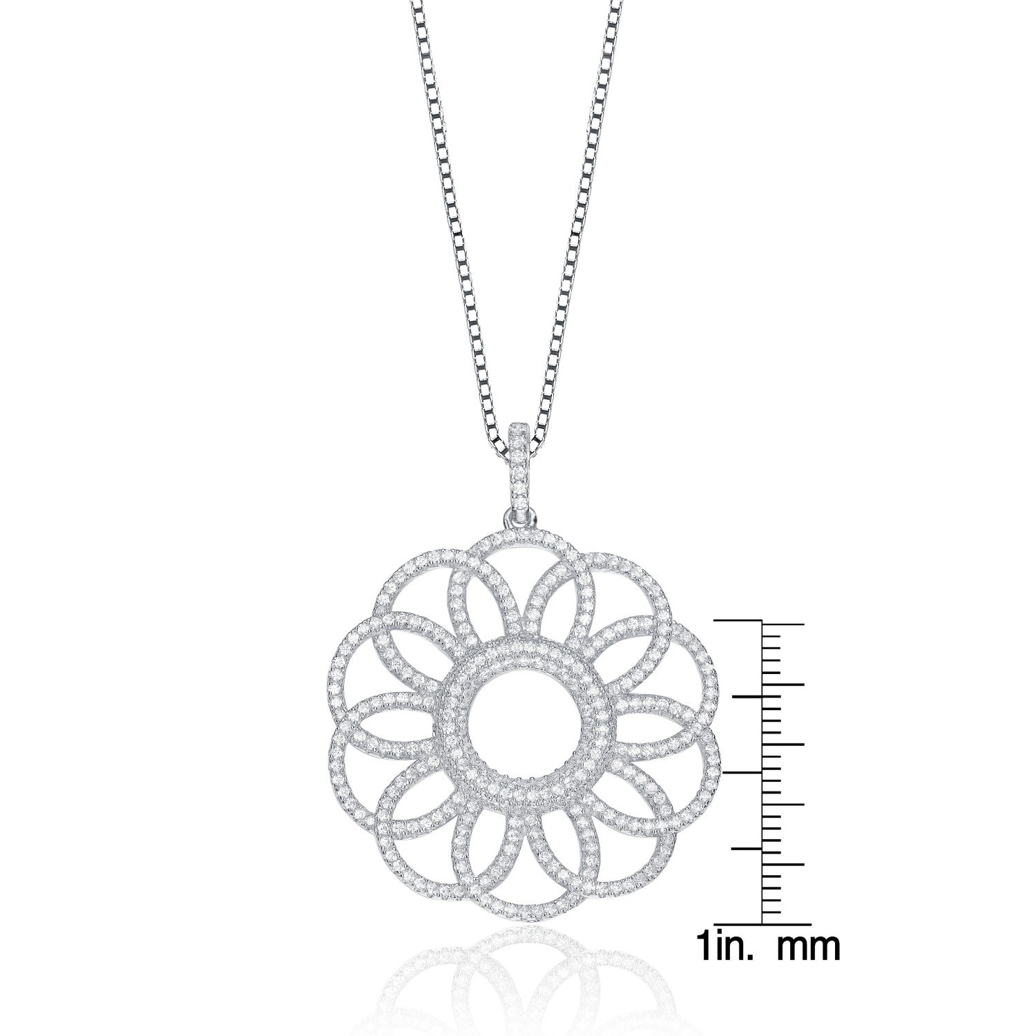 Sterling Silver White Cubic Zirconia Floral Pendant Necklace
