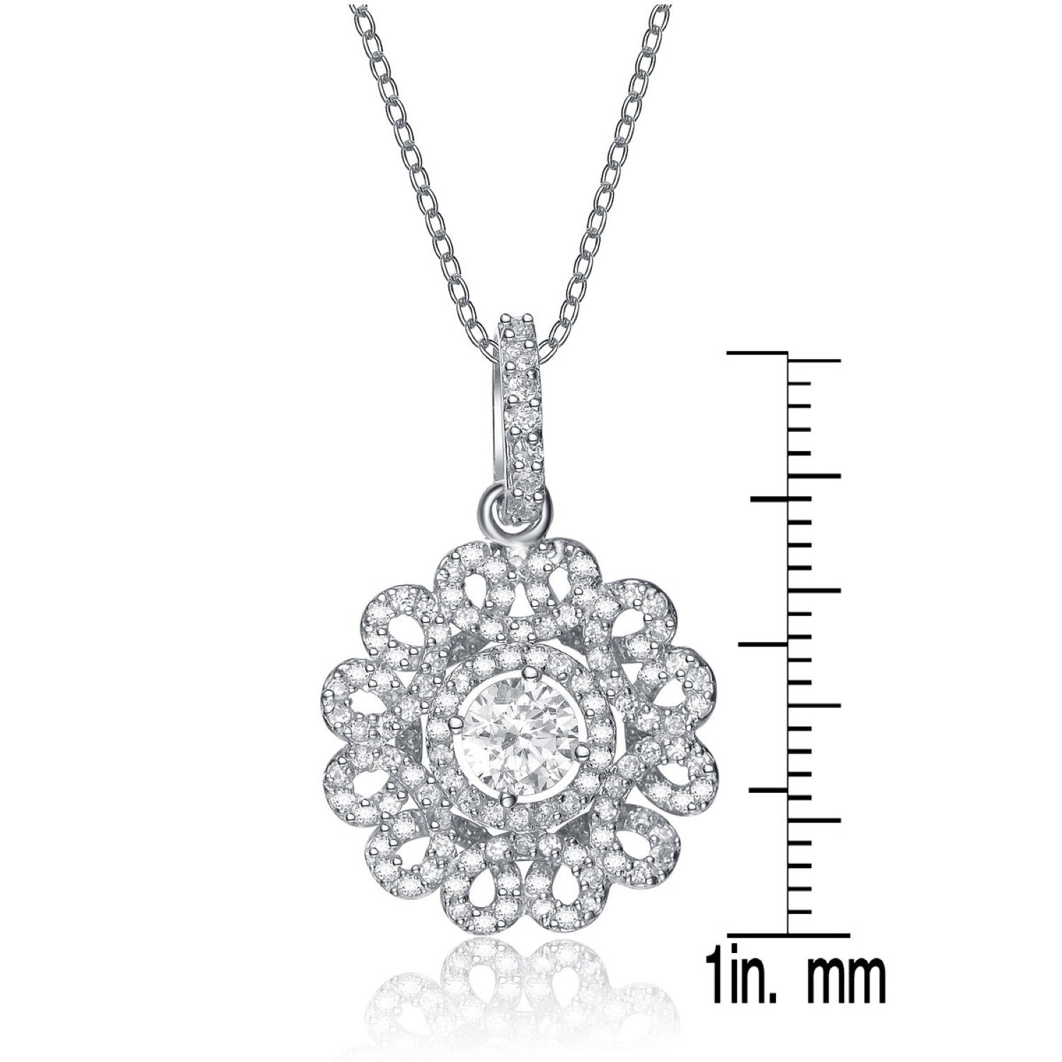 Sterling Silver White Cubic Zirconia Flower Pendant