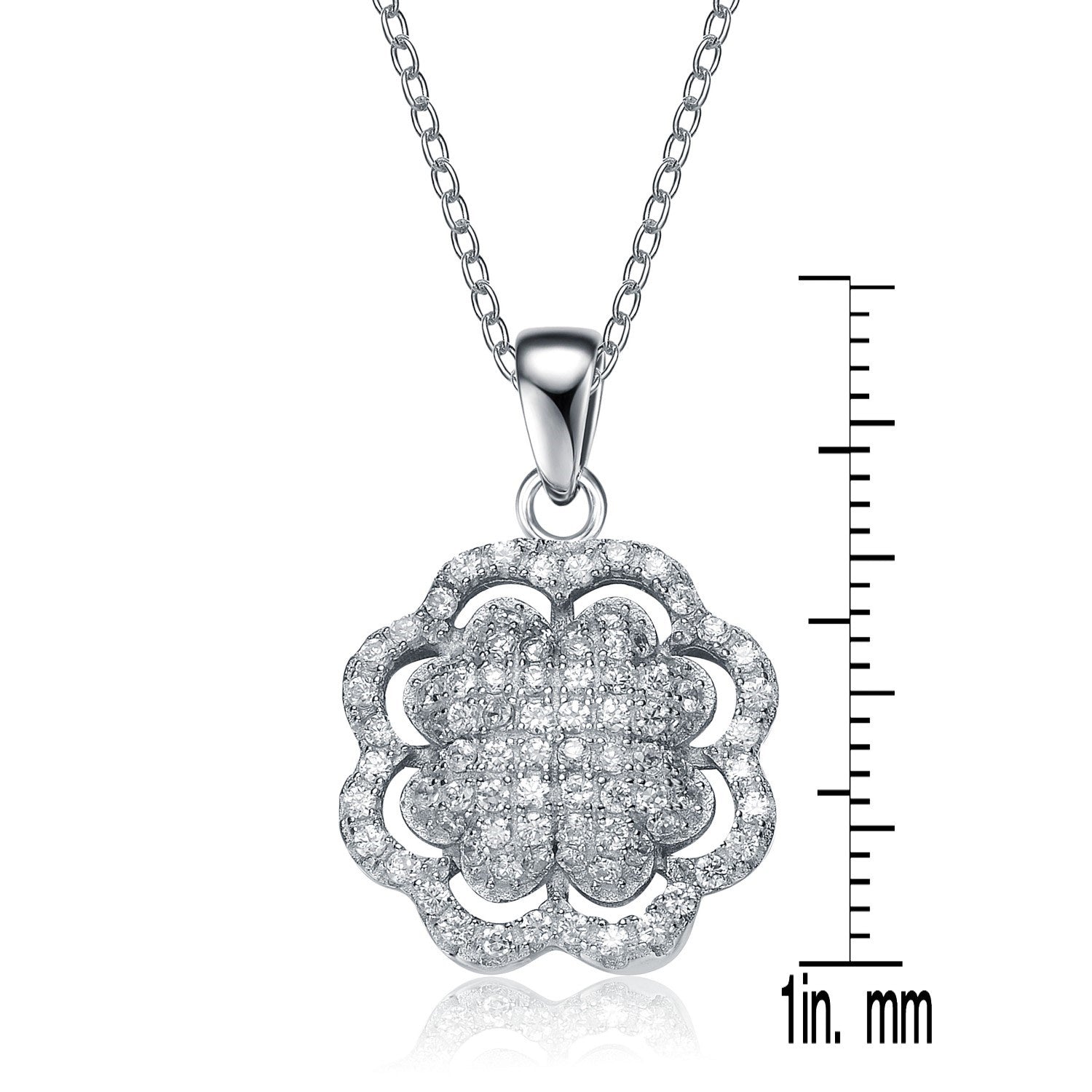 Sterling Silver White Cubic Zirconia Flower Shape Pendant