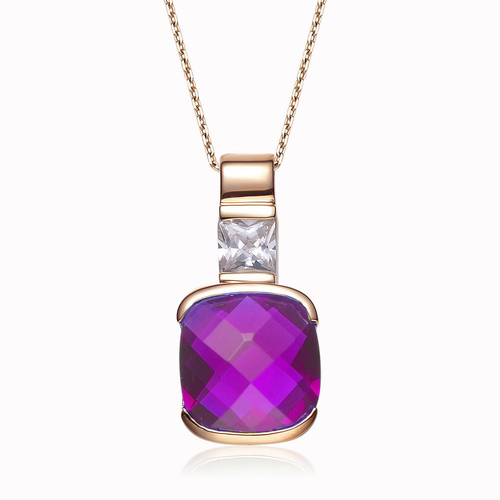Sterling Silver White Cubic Zirconia Gold Plating Clear Purple Cubic Zirconia Pendant