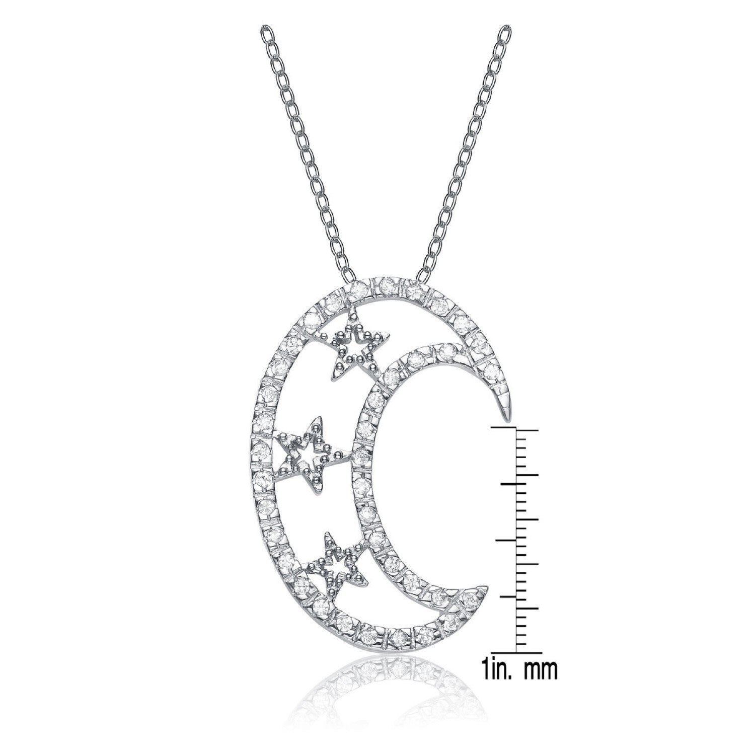 Sterling Silver White Cubic Zirconia Half Moon Pendant
