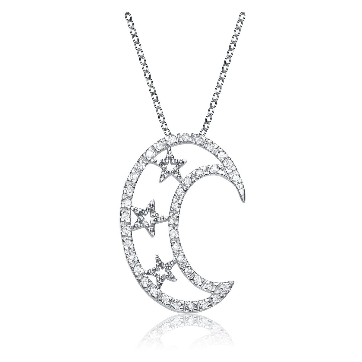 Sterling Silver White Cubic Zirconia Half Moon Pendant