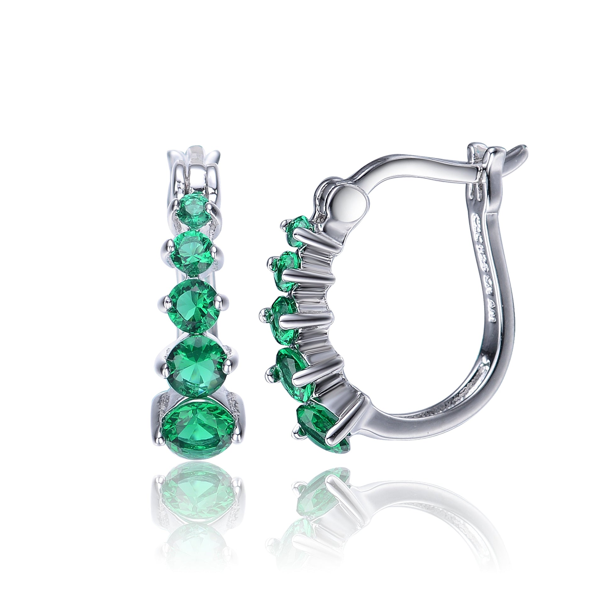 Sterling Silver Emerald Cubic Zirconia Hoop Earrings