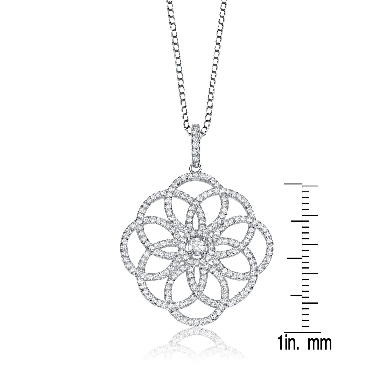 Sterling Silver White Cubic Zirconia Intricate Flower Pendant