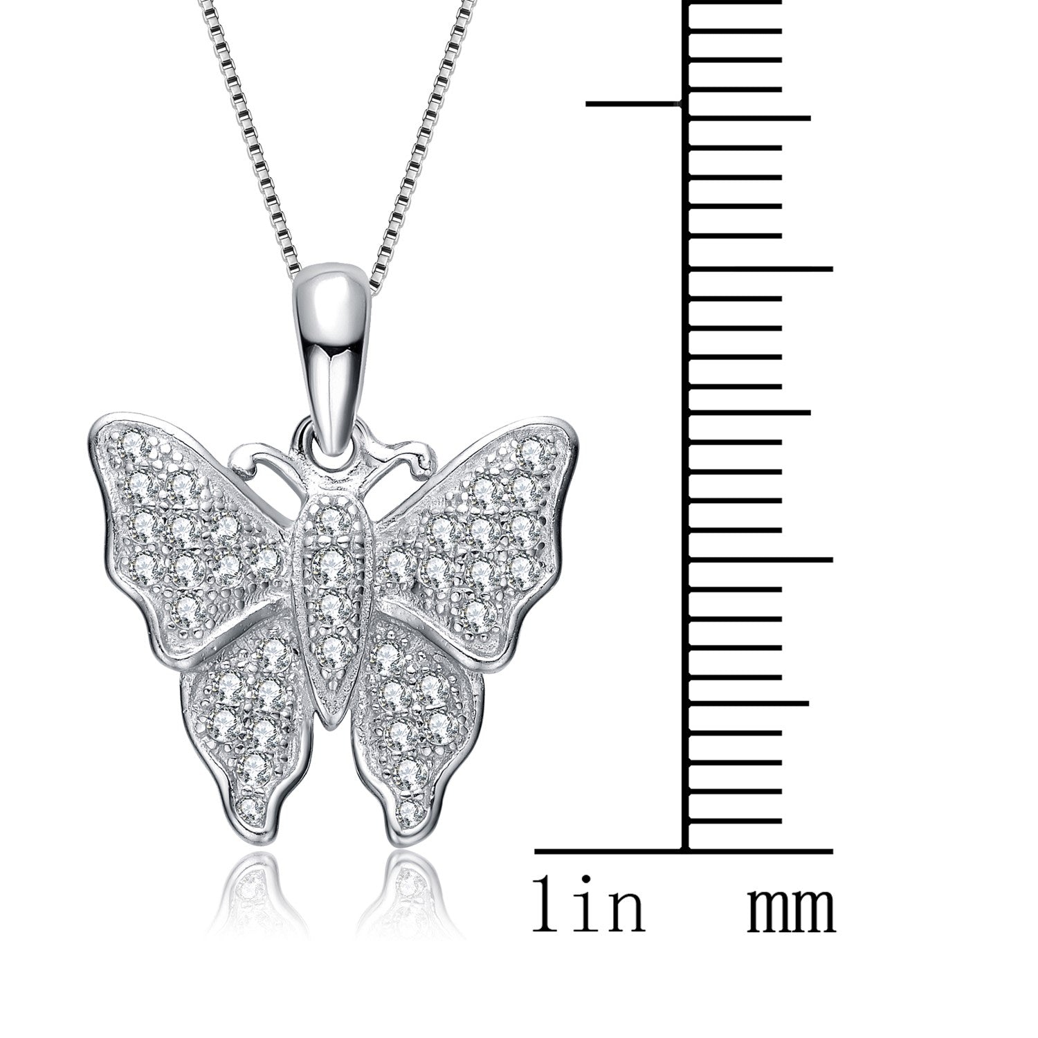Sterling Silver White Cubic Zirconia Large Butterfly Pendant