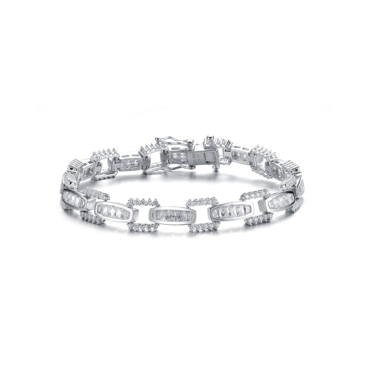 Sterling Silver White Gold Plated With Clear Cubic Zirconia Link Bracelet
