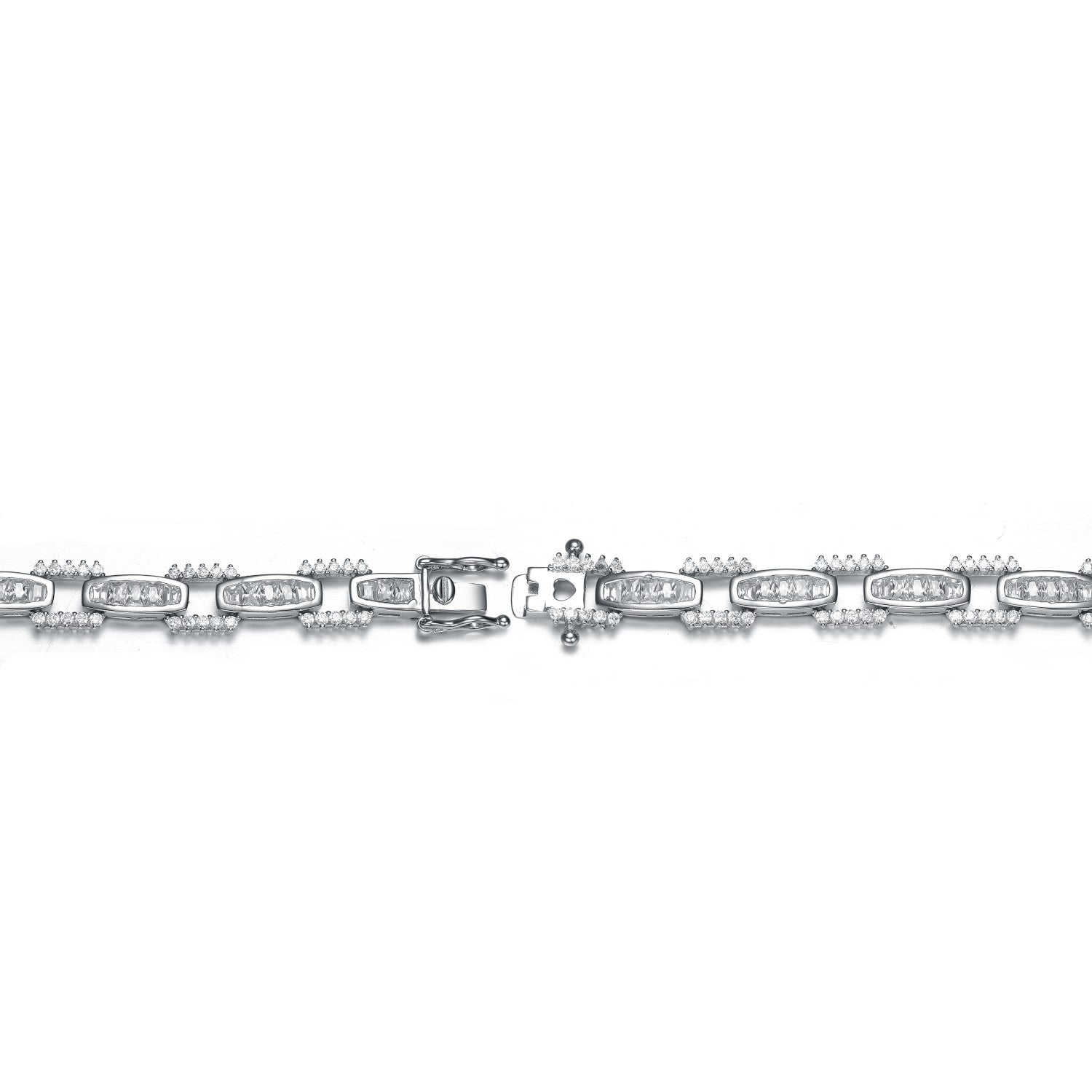 Sterling Silver White Gold Plated With Clear Cubic Zirconia Link Bracelet