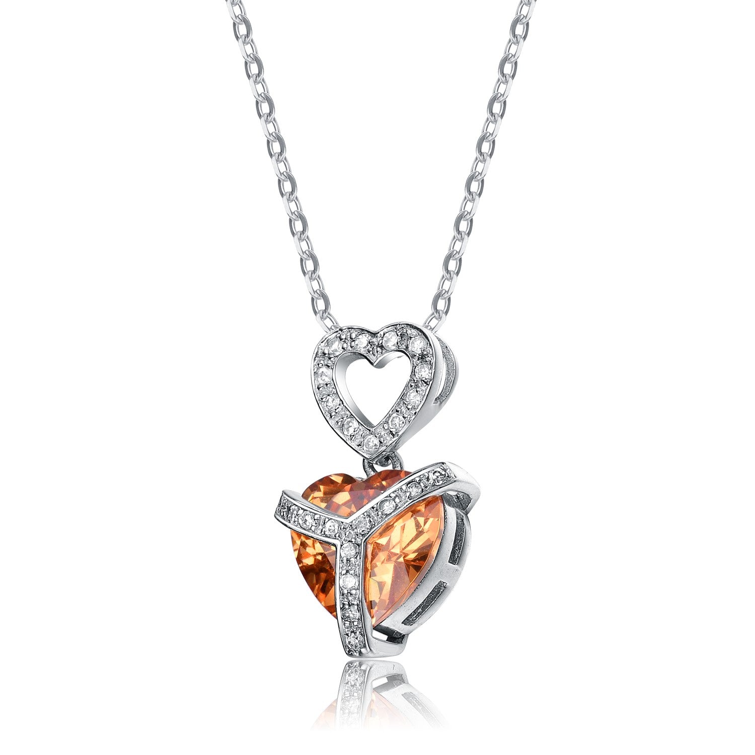 Sterling Silver White Cubic Zirconia Orange Cubic Zirconia Pendant